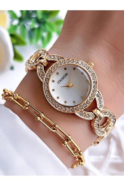 Coliseum Özel Tasarım Vintage Seri Kadın Kol Saati+ Bileklik Hediyeli CL8719.M1