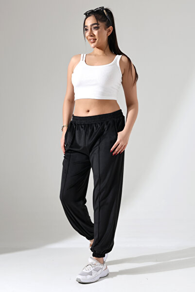 winmoda Pantaloni de sport supradimensionați de culoare velur pentru femei - Design moale cu elastic și textura