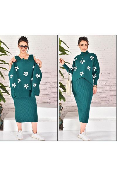 Elegant Σετ Φόρεμα Διπλό Πλεκτό με μοτίβο Daisy