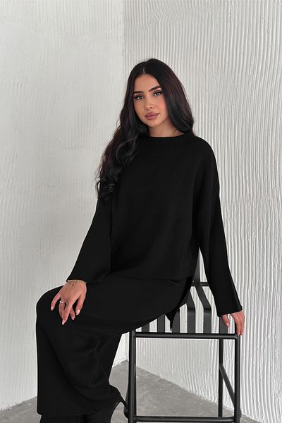 FEMELLE Set de tricotaje pentru femei, negru, mărime standard, jos-sus, din două piese