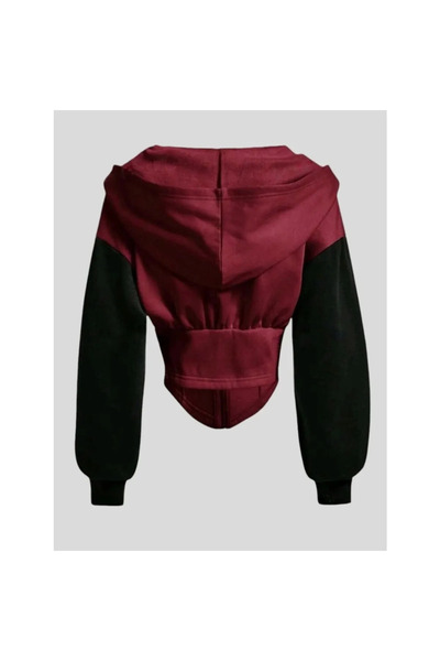 ellevana Red Long Sleeve Corset Cut Zip up Jacket