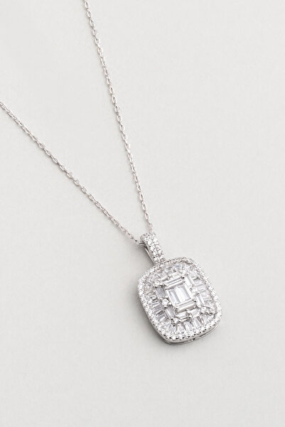 So CHIC... Baget Işıltısı 18 Ayar Beyaz Altın Kaplama 45 Cm Gümüş Kolye