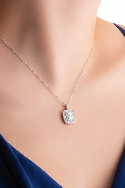 So CHIC... Baget Işıltısı 18 Ayar Beyaz Altın Kaplama 45 Cm Gümüş Kolye