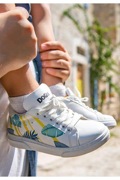 Dogo Pantofi albi din piele vegană unisex pentru copii - Design To The Beach