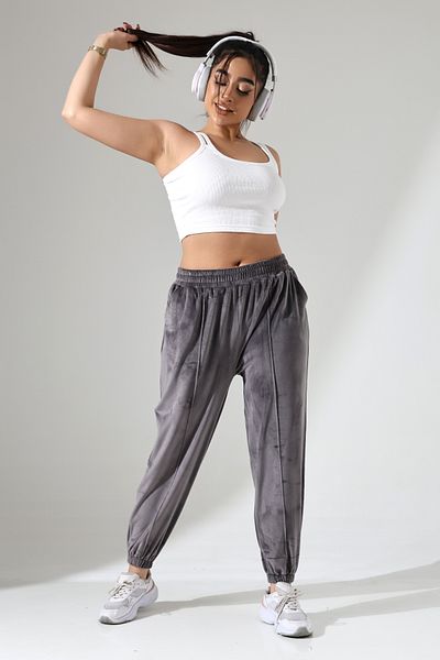 winmoda Velvet Color Large Size Women's Tracksuit - Elastic and Textured Soft Design