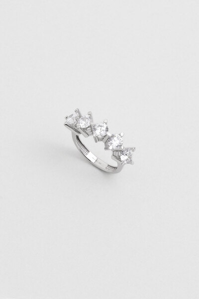 So CHIC... Çarpıcı Işıltı 18 Ayar Beyaz Altın Kaplama Gümüş Beştaş Yüzük