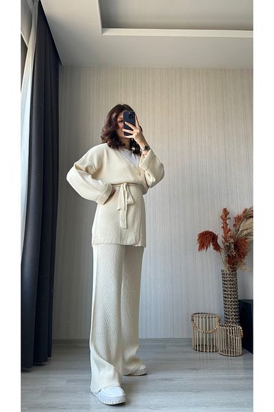 FASİON Beige Knitwear Cardigan Set