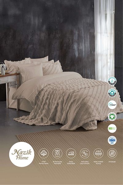 Nazik Home Lucas Plush Double 9 Piece Duvet Cover + Pique Set
