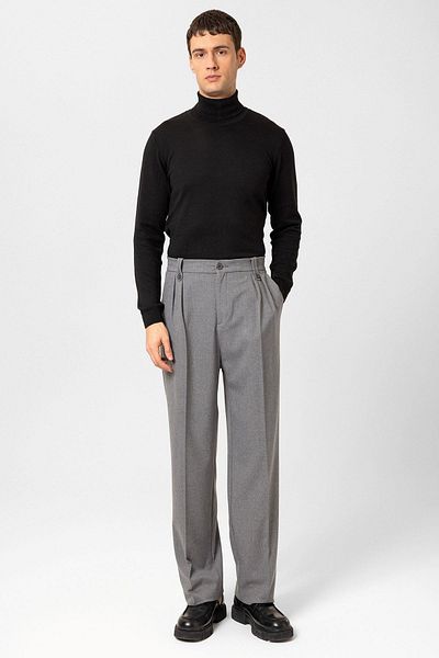 Antioch Gray Double Pleated High Waist Men's Trousers