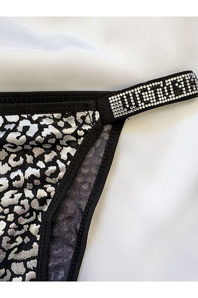 ifondi Costum de sutien de susținere cu bretele din piatră cu model leopard, argintiu
