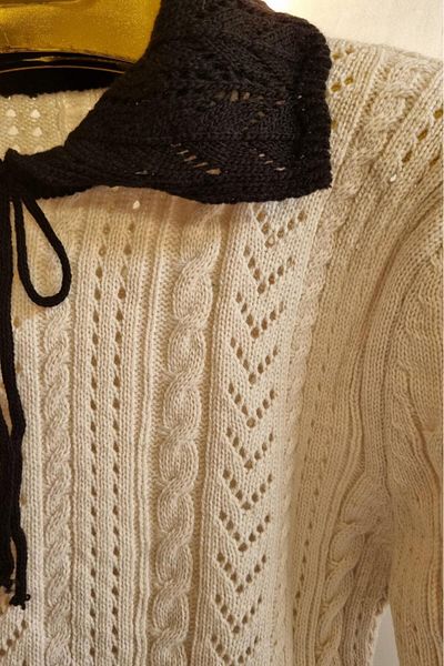 Trade Bazaar Knit Detail Women's Openwork Long Sleeve Stylish Knitwear Blouse