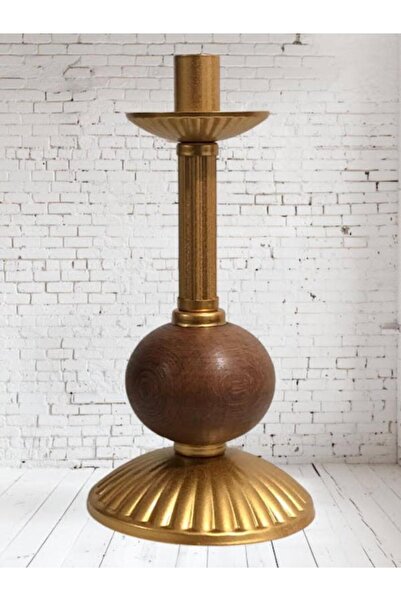DEDE TEKLİ PİNO MUMLUK AHŞAP TOP DETAYLI GOLD BÜYÜK