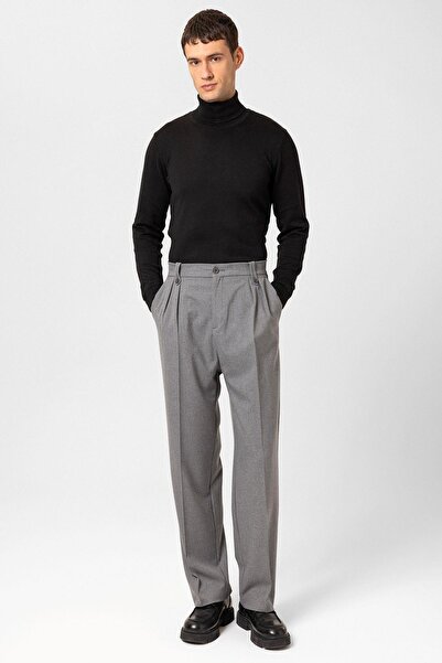 Antioch Gray Double Pleated High Waist Men's Trousers