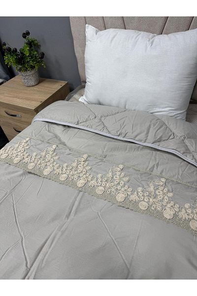 Clasy Ranforce 100% Cotton Double - Quilt, Double Sided Gray Plain Pattern Quilted