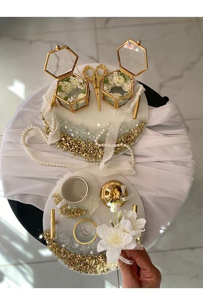 Z&B FLOWERS Epoxy Promise Engagement and Ring Tray - Groom Cup Set