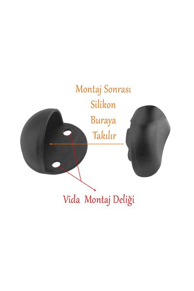 Badem10 (5 Pcs) Black Silicone Metal Screw - Half Moon Door Stopper & Holder