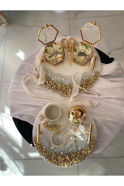 Z&B FLOWERS Epoxy Promise Engagement and Ring Tray - Groom Cup Set