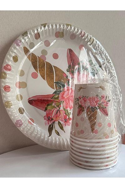 Cadde Süs Unicorn Plate Glass Set of 8