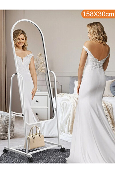 Taimi Elegant Mirror with Sturdy Stand in Black and White, 30 x 158 cm