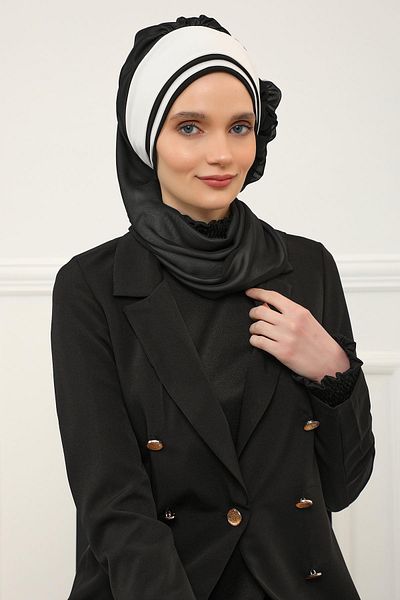 Aisha's Design عمامة شيفون جاهزة - لون مزدوج، موديل التصميم: ht-86