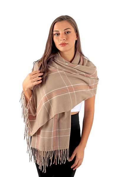 Bursa İpek Milk Coffee Patterned Winter Shawl