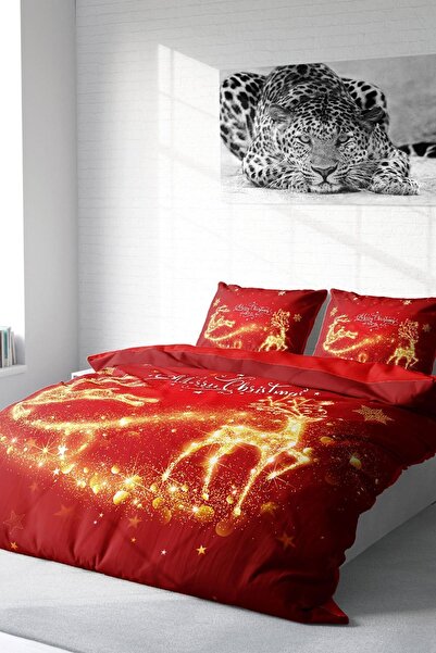 MonoHome Yılbaşı Nevresim Takım %100 Doğal Pamuk Merry Christmas Çift Kişilik...