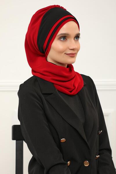 Aisha's Design Double Color Design Chiffon Ready Turban,Ht-86,Red - Black