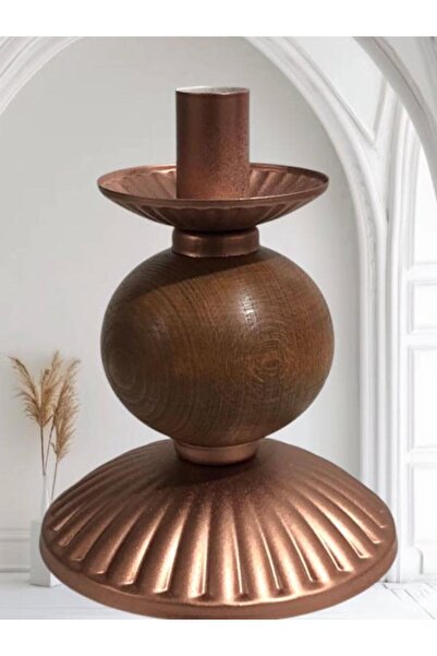 DEDE TEKLİ PİNO MUMLUK AHŞAP TOP DETAYLI BAKIR KÜÇÜK