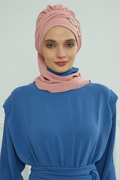 Aisha's Design عمامة جاهزة من قماش Aerobin - مع إكسسوارات، HT-94