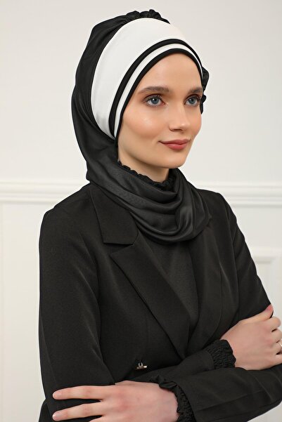 Aisha's Design Double Color Design Chiffon Ready Turban,Ht-86,Black - White