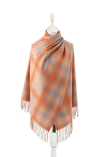 Bursa İpek Orange Gray Patterned Winter Shawl