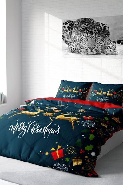 MonoHome Σετ Παπλωματοθήκη Πρωτοχρονιάς 100% Φυσικό Βαμβάκι Merry Christmas D...