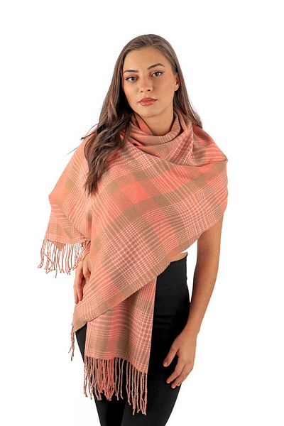 Bursa İpek Salmon Milk Coffee Patterned Winter Shawl