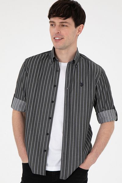 U.S. Polo Assn. Мъжка черна риза с дълъг ръкав 50296617-VR046