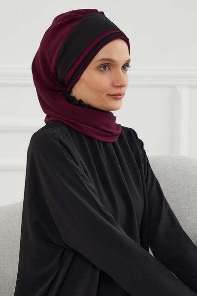 Aisha's Design Σχεδιασμός διπλού χρώματος έτοιμο τουρμπάν από σιφόν, HT-86, Μούρνι - Μαύρο