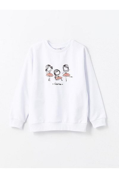 LC Waikiki Hanorac alb pentru fetiță cu gât crew