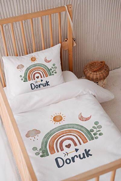 Lilabio %100 Pamuk Saten Isme Özel Isimli 100x150 Bebek Yatak Nevresim Seti G...