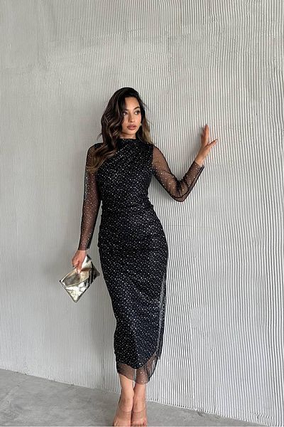ASEDE Rochie lungă cu model din tul cu detaliu drapat