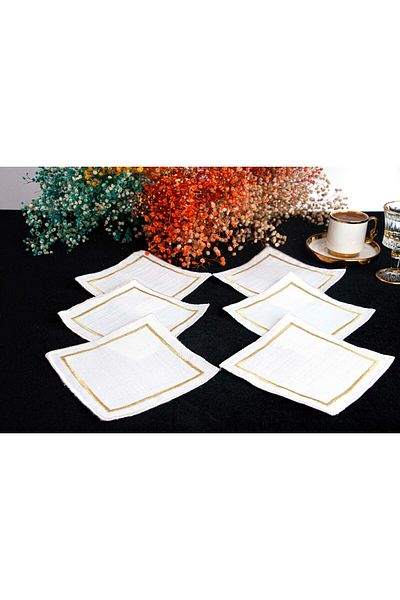 PLT Design Gold and Silk Detail Looking 6 Pieces Elegant Cocktail Napkin Coffee Side Napkin Presentation Napkin