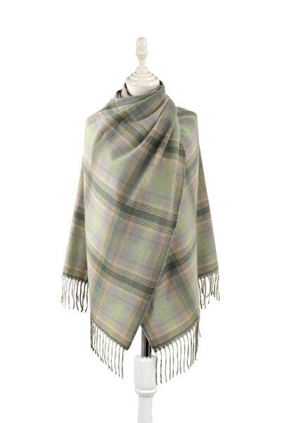 Bursa İpek Green Gray Patterned Winter Shawl