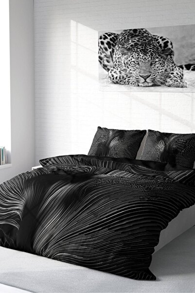 MonoHome Set de lenjerie de pat din satin de bumbac dublu 3D Digital Grey Motion