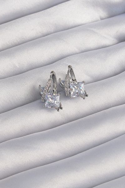 Skygo Silver Brass Huge Zircon Cubic Zirconia Crimped Butterfly Pattern Hoop Earrings - Tj-bkp9288