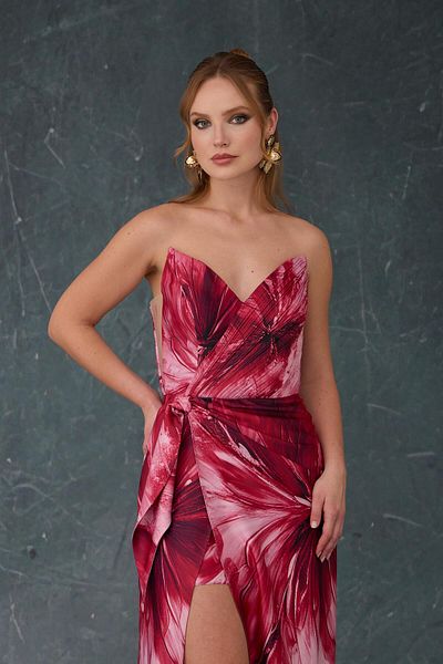 Carmen Rochie de seara din satin fara bretele burgundy