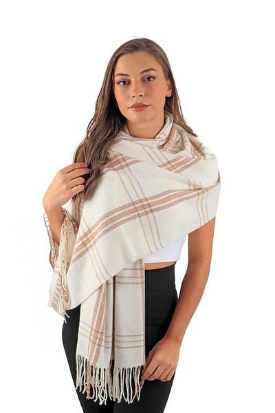 Bursa İpek Cream Mink Patterned Winter Shawl