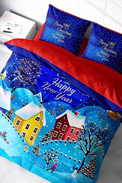 MonoHome New Year Duvet Cover Set 100% Natural Cotton Merry Christmas Double Snow