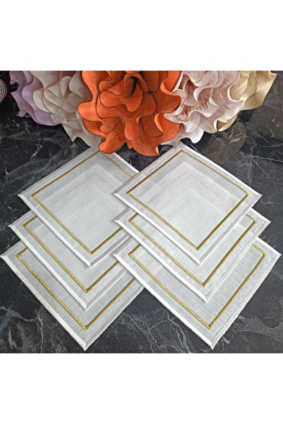 PLT Design Gold Ve Ipek Detay Görünümlü 6 Adet Zarif Kokteyl Peçetesi Kahve Yanı Peçete Sunum Peçetesi