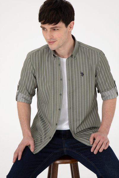 U.S. Polo Assn. Men's Khaki Long Sleeve Shirt 50296617 -Vr027