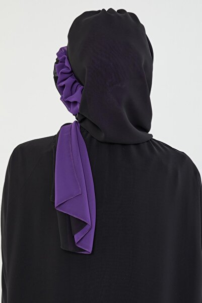 Aisha's Design Σχεδιασμός διπλού χρώματος έτοιμο τουρμπάν από σιφόν, HT-86, Μαύρο - Μωβ