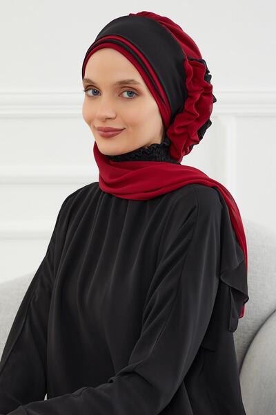 Aisha's Design Σχεδιασμός διπλού χρώματος έτοιμο τουρμπάν από σιφόν, HT-86, μπορντό - μαύρο