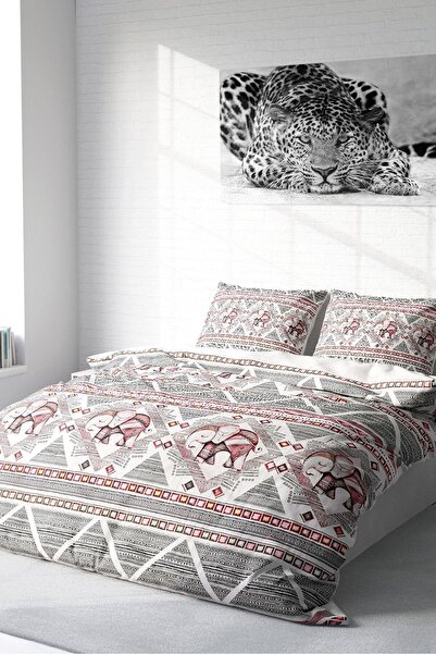 MonoHome Set lenjerie de pat din satin de bumbac dublu 3D Digital Vintage Ele...